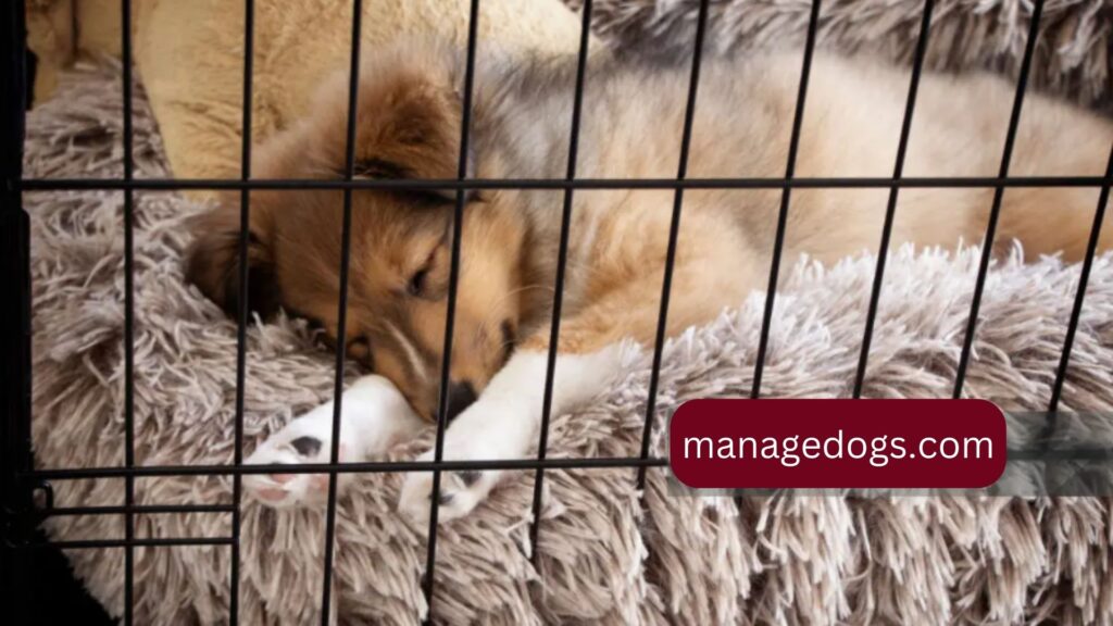 dog sleeping in crate